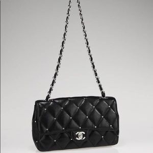💯  AUTHENTIC CHANEL black quilted studded bag